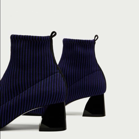 NWT ZARA Blue Contrasting Sock Style Ankle Boots - Picture 2 of 5
